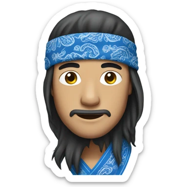 Asian man with long hair wearing blue paisley bandanna sticker