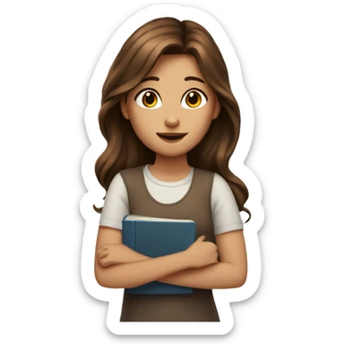 Girl with brown hair and brown hair with a book sticker