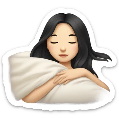 Pretty Chinese girl, long black hair, sleeping in bed sticker