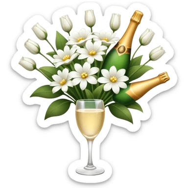 arranjos de flores num buque cor champagne e branco   sticker