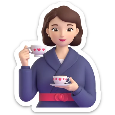 Sophisticated British woman holding teacup in one hand with perfect posture and refined gesture sticker