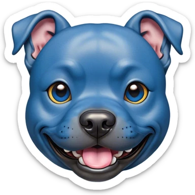 Cinematic Comical Blue Staffordshire Bull Terrier Portrait Emoji, Head tilted dramatically with an exaggeratedly amused expression, featuring a striking blue Fur with a subtle shimmer, wide, expressive dark eyes filled with playful disbelief, Simplified yet hilariously expressive features, highly detailed, glowing with a slightly sassy glow, high shine, dramatic yet playful, stylized with an air of cheeky mischief, bright and endearing, soft glowing outline, capturing the essence of a spirited and over-the-top guardian, so meme-worthy it feels like it could side-eye its way into internet fame instantly! sticker