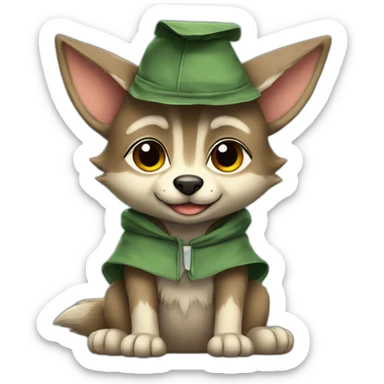 cutie wolf whole body sit similar to baby yoda with a mortarboard sticker
