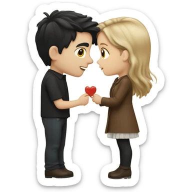 White boy with black hair kisses white girl with brown hair ￼ sticker