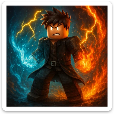 Roblox Blox Fruit character with elemental powers, authentic Roblox style, not chibi, detailed digital art sticker