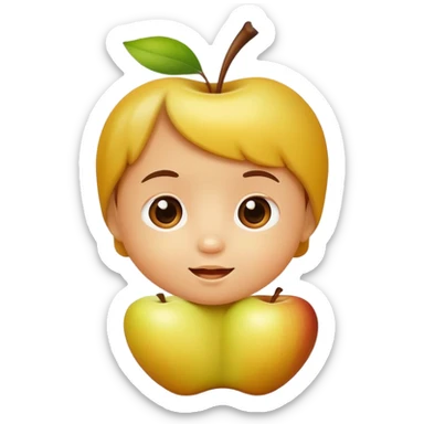 yellow-brown apple with baby face sticker