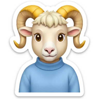 white ram with yellow horns wearing a light blue sweater sticker
