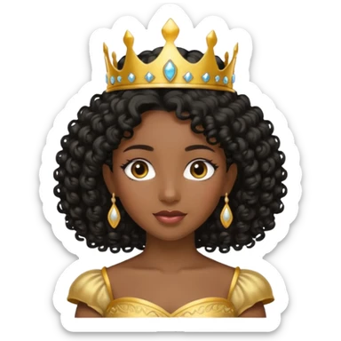 balck princess with black curly hair and a golden tiara sticker