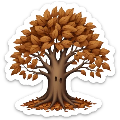 leafless tree with pile of leaves below preparing for winter releasing old sticker