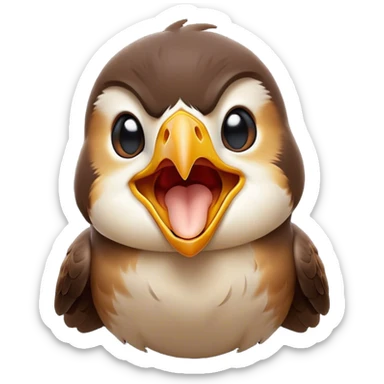 Cinematic Cute Yawning Falcon Portrait Emoji, Head tilted slightly with a dramatic, wide-open yawn, showcasing a streamlined, powerful form with a softly drooping beak and sleepy, half-closed eyes, Simplified yet irresistibly adorable features, highly detailed, glowing with a soft, cozy glow, high shine, relaxed yet expressive, stylized with a dash of whimsical aerial charm, soft glowing outline, capturing the essence of a drowsy yet affectionate falcon that appears ready to stretch out for a nap! sticker