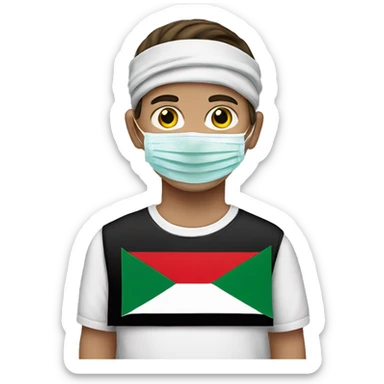 Face with face mask, palestine flag headband,boy, white boy,  sticker