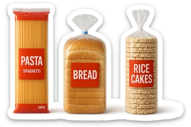 pacco di pasta realistico, pacco di pane, pacco di gallette di riso, 4k sticker