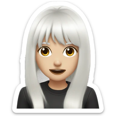 girl, black long hair and white bangs, rage sticker