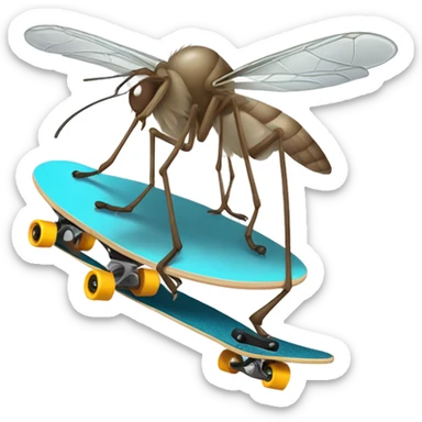 Generate a mosquito doing skating on skateboard sticker