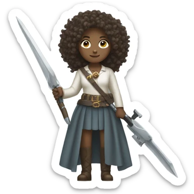 light girl with curly hair holding weapon sticker