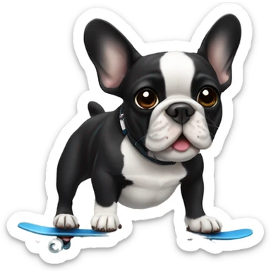 French bulldog black with a white zone under the mouth, skating sticker