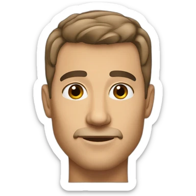 Caucasian man with, tanned skin, short dark hair fade trim on the sides brown eyes, big nose, sticker