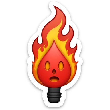 Minimalist emoji-style sticker of a bold exclamation mark surrounded by small flames or cracks. Black and dull red color palette, no outline.
 sticker