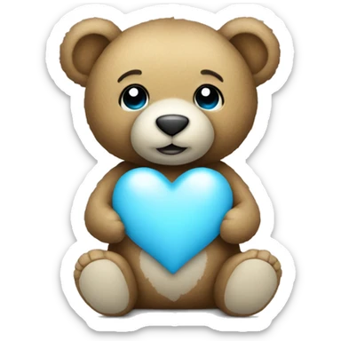 Teddy bear holding light blue heart sticker