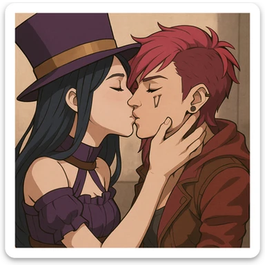 Caitlyn and Vi from League of Legends kissing each other sticker
