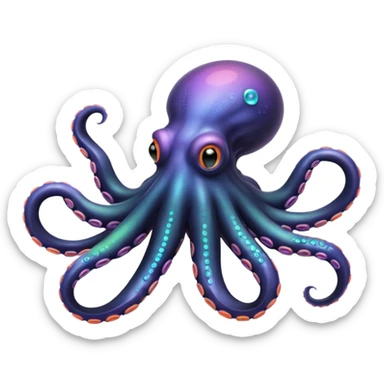 Epic iridescent black colored octopus with neon-pastel multi colored suction cups under the tentacles sticker