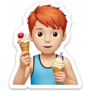 boy kid red haired wearing arm floaties, eating ice cream sticker
