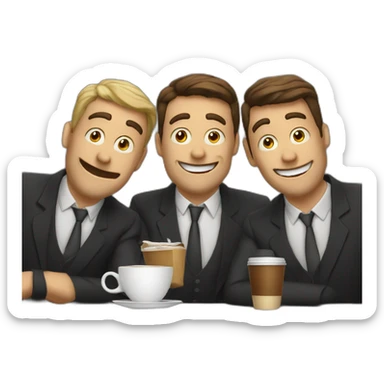three men drinking coffee on bar sticker