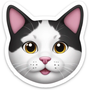 White and black cat with pink nose  sticker