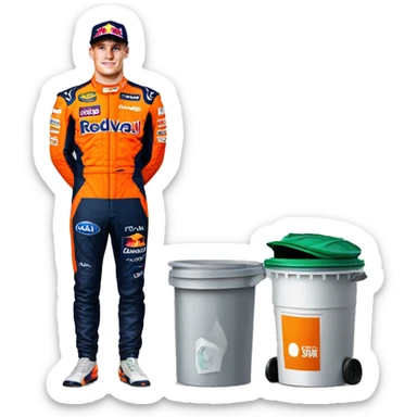 Max Verstappen max standing next to trash can sticker