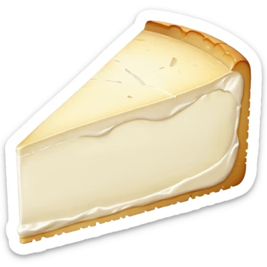 wedge of brie cheese, creamy off-white inside, white bloomy rind, smooth slightly oozing texture at edge, thick velvety crust, soft rich core, no board or extras, soft lighting, emoji scale sticker