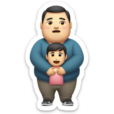 overweight asian man with child sticker