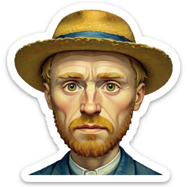 Cinematic Realistic Vincent van Gogh Portrait Emoji, depicted as the iconic artist with expressive brushstrokes and soulful eyes, rendered with rich textured detail and dynamic emotive lighting that captures his creative genius. sticker