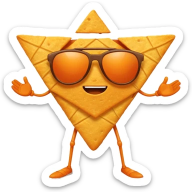 A dorito chip, with legs, arms, and a face. It can be seen wearing sunglasses sticker