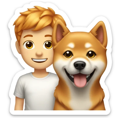 Golden Ginger boy 12 y o smiling with dog shiba inu  sticker