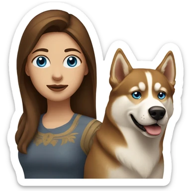 White Woman hair brown and bleus eyes and golden Husky  sticker