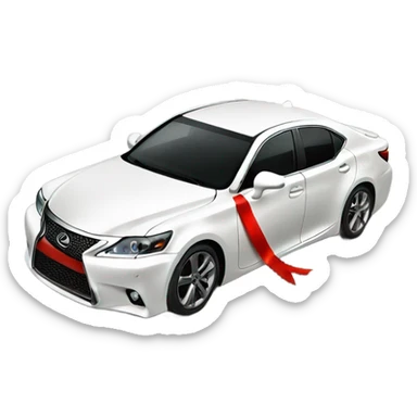 White Lexus car with red ribbon on top sticker
