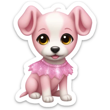 Pink ombre puppy with a ballet outfit and glitter  sticker