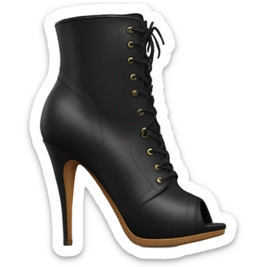 Realistic pair of black peep toe leather high heel bootie boots facing forward.  sticker