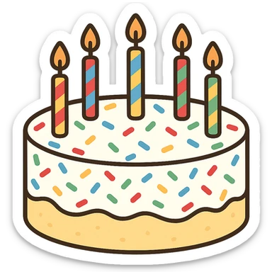 flat toon white birthday cake with sprinkles and candles sticker