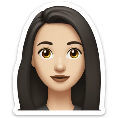 Young adult woman, dark brown almost black medium length hair, pale skin, aquiline nose, medium full lips, dark brown eyes, medium thin brows, oval face sticker