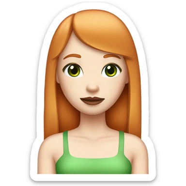 ginger girl, pale face, green eyes, pink lipstick, shoulde lenght straight hair with bangs sticker