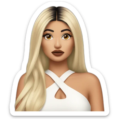 Kylie Jenner, who is thinking with her finger on her lips sticker