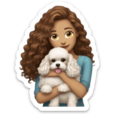Beautiful long Brown hair white girl hugging a toy poodle sticker