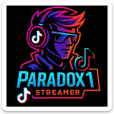 Add the TikTok icon to this ParadoX1 logo, keeping the neon cyberpunk style and bold colors sticker