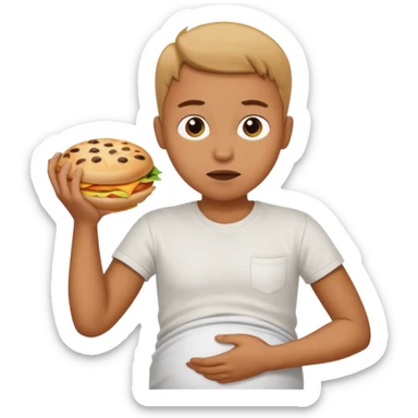 Hungry person holding stomach sticker