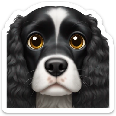 Small completely black king spaniel with black fur on his whole face and white fur on chest sticker