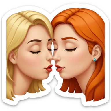 portrait two women nose-touch then kiss, one eye open teasing sticker