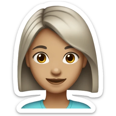 Girl with light olive skin, medium-dark brown hair and blue-grey eyes smiling  sticker