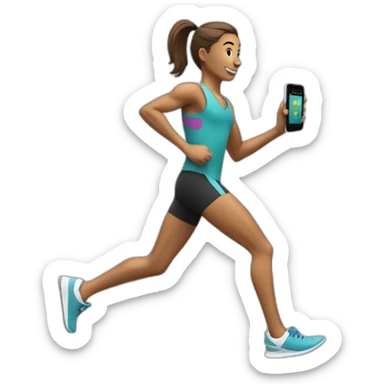 Runner with a phone in one hand and wireless hearphones sticker
