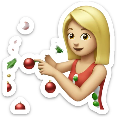 Blond Girl decorating a Christmas tree sticker